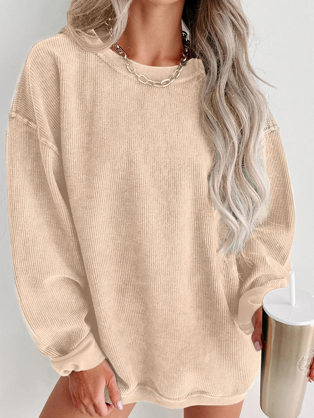 Street Wave Womens Sweatshirt With Fine Rib Texture And Soft Cotton For Everyday Wear