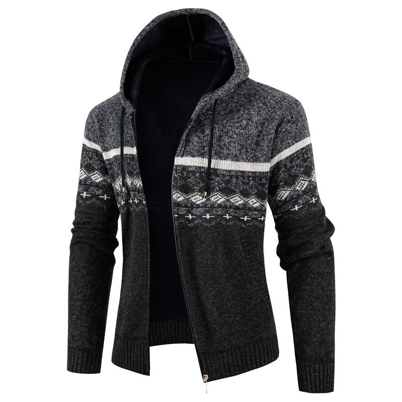 Streetwave Norwegian Pattern Hoodie For Men Cozy Nordic Knit Zip Sweatshirt Warm Winter Essential