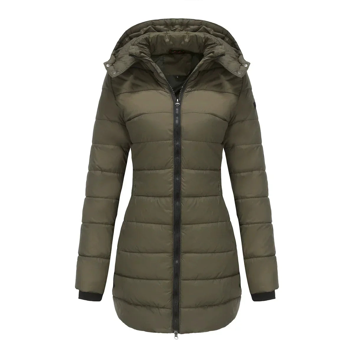 Streetwave Women Insulated Puffer Jacket With Removable Hood And Ribbed Cuffs Mid Length