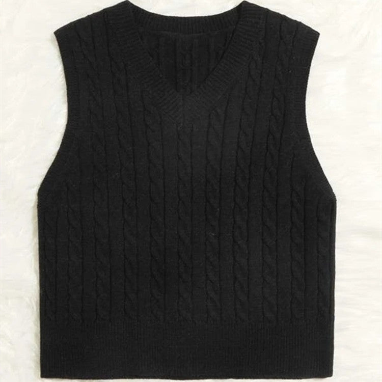 Street-Wave Womens Cable Knit Vest With V-Neck For Women Soft Cotton Blend Versatile Layering