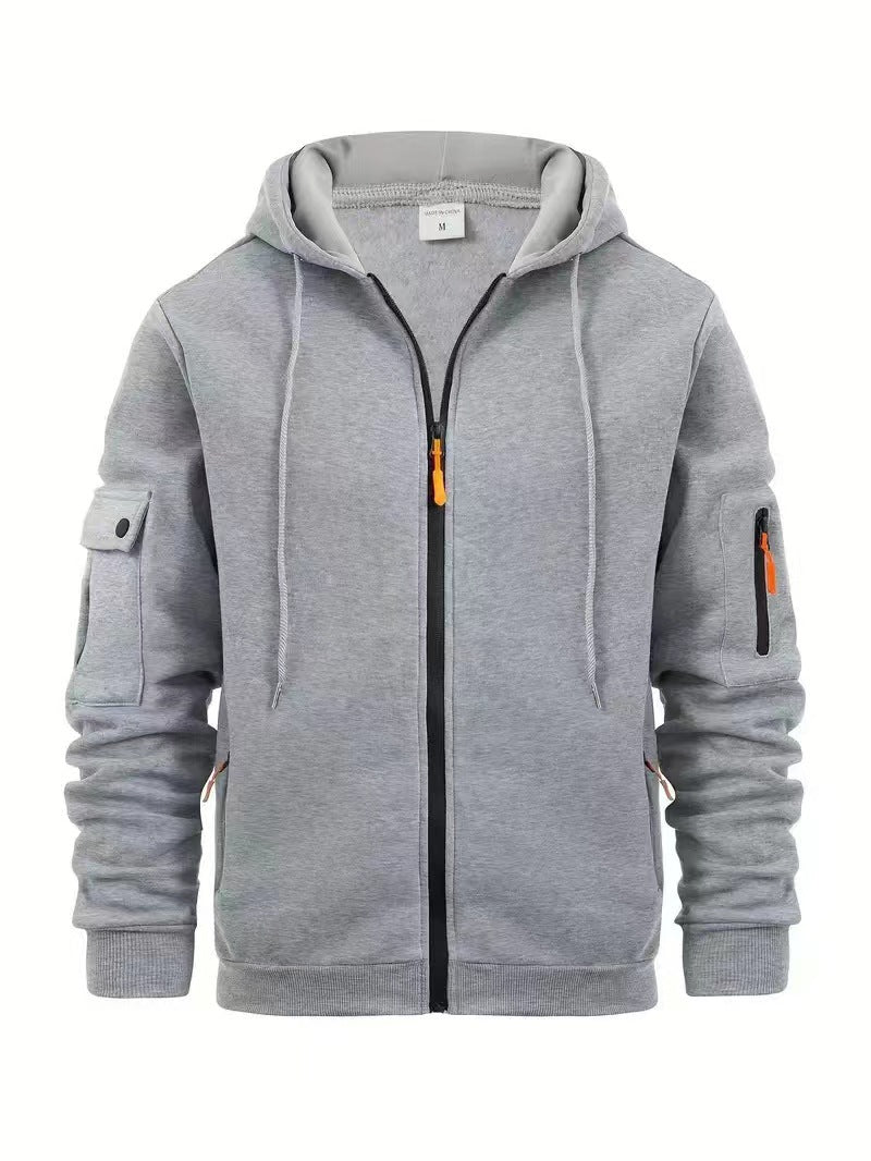 Street-wave Men's Functional Hoodie Jacket With Zip Pockets For Outdoor Warmth And Breathable Comfort