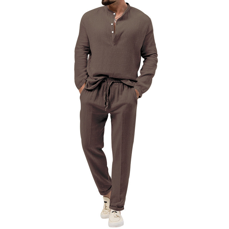 Street-wave Men's Casual Lounge Set With Button Placket And Elastic Waist Breathable Comfort For Home