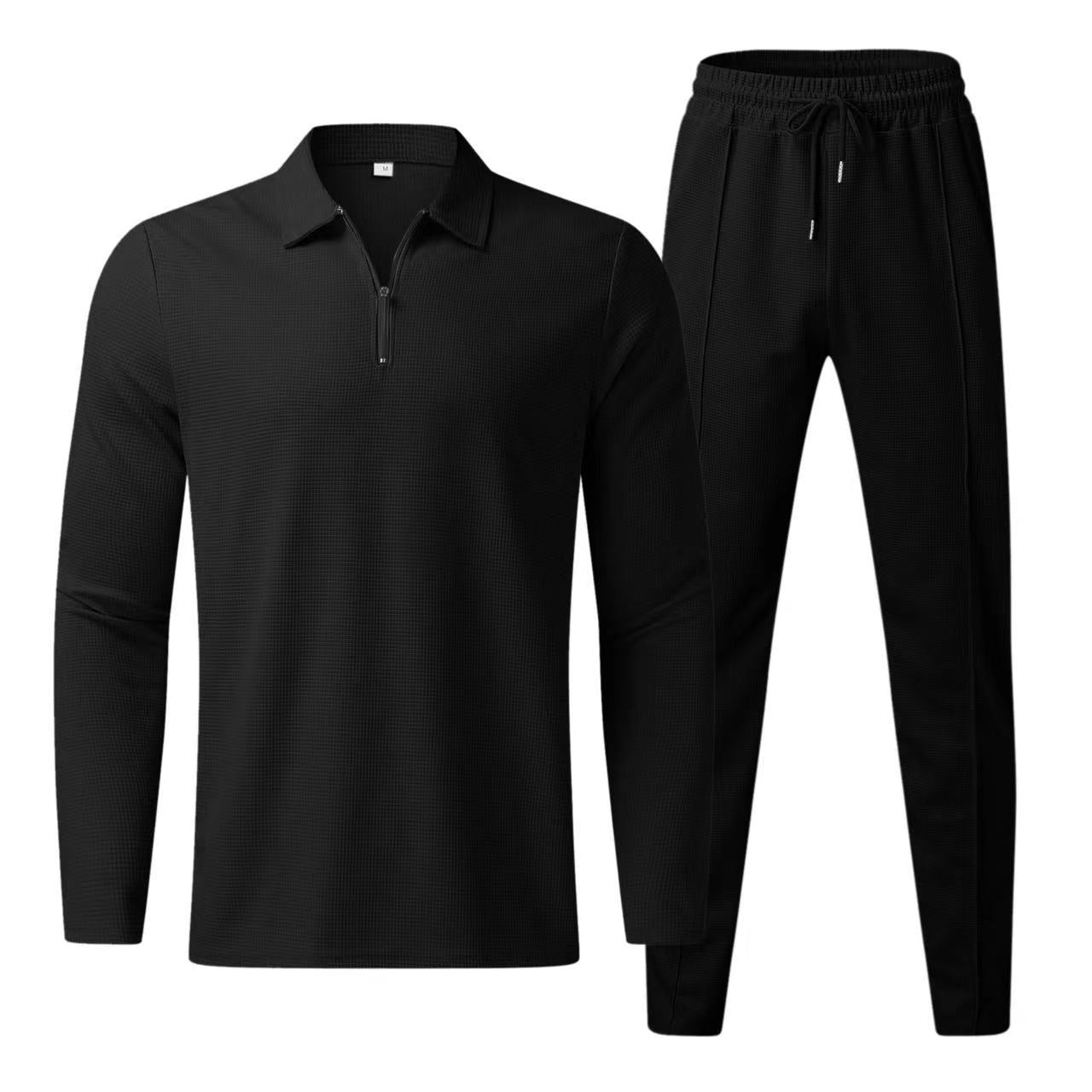 Street Wave Mens Sporty Leisure Set With Polo Collar Zip Top And Joggers Breathable Ultra Comfortable All Day Comfort