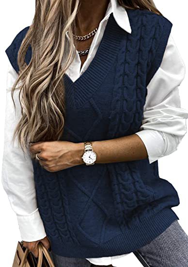 Streetwave Womens Cable Knit Vest With V Neck Cozy Breathable Layering Knitwear For Everyday Style