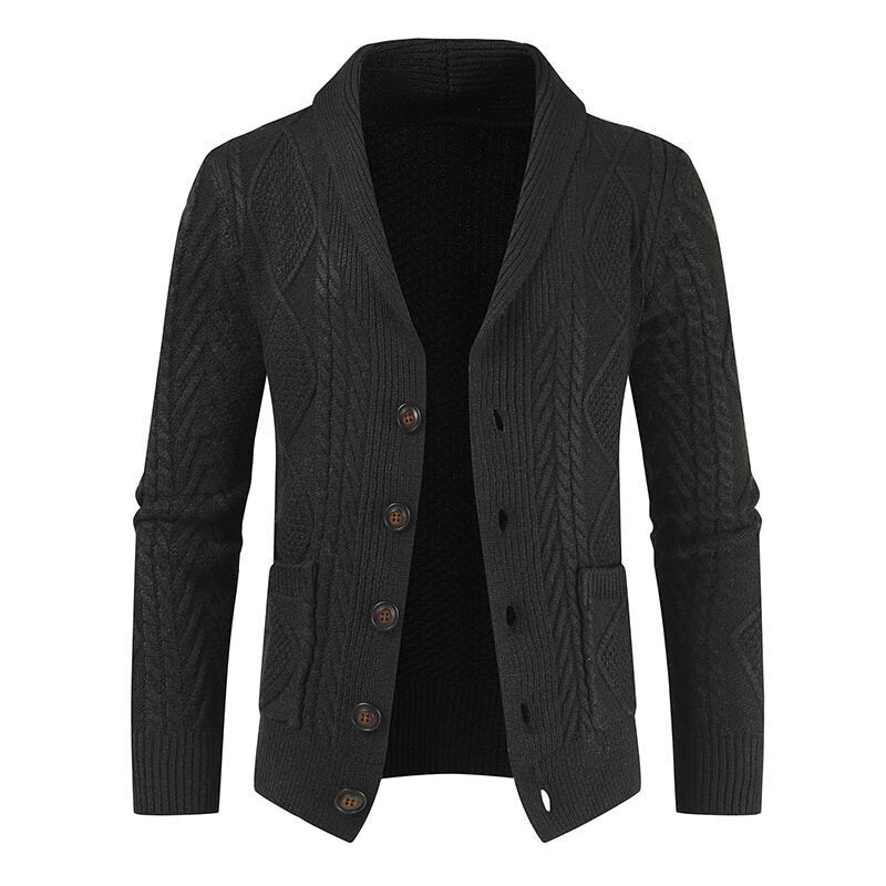 Street-wave Men's Cable Knit Cardigan With Modern Pattern And Practical Pockets For Warm Comfort