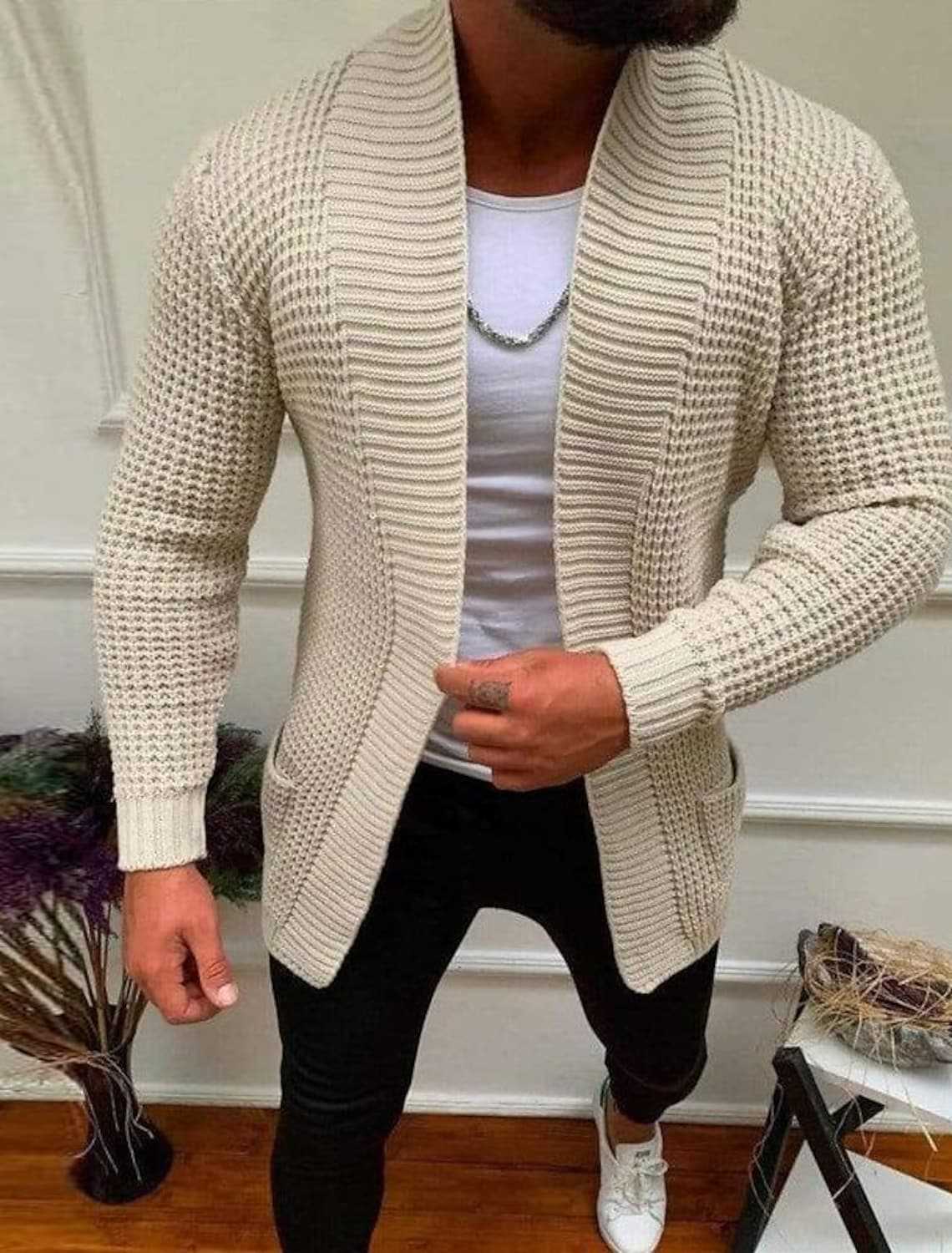 Men's Cardigan With Deep Shawl Collar And Textured Knit By Streetwave For Modern Urban Style And Comfort
