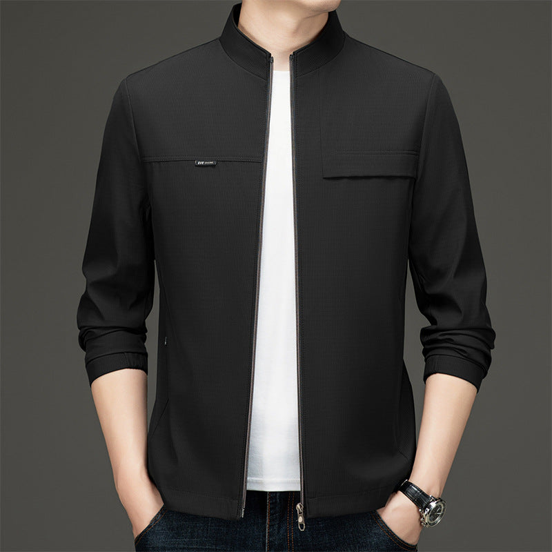Street-wave Men's Transitional Jacket With Stand Collar Breathable Lightweight Outerwear
