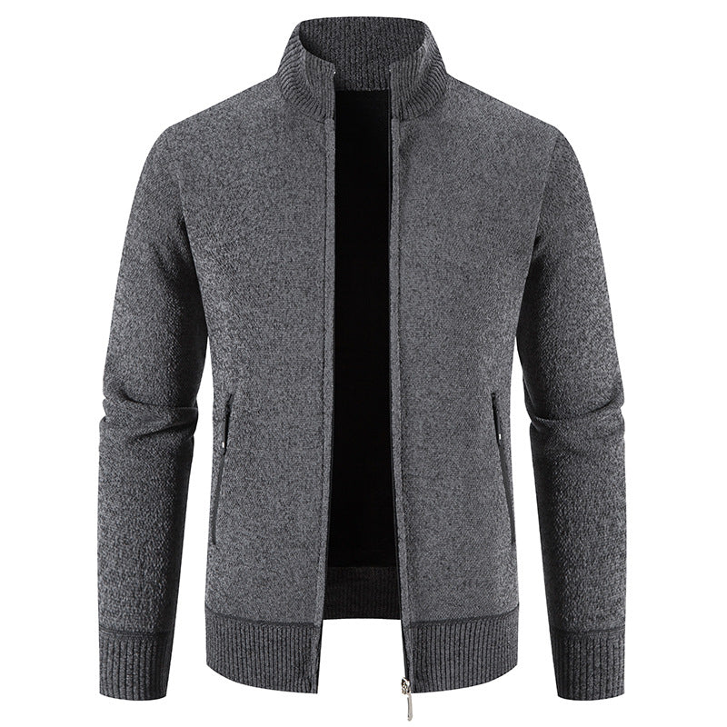 Street-wave Mens Elegant Knit Cardigan With High Collar For Smart Casual Wear And Practical Zip Pockets