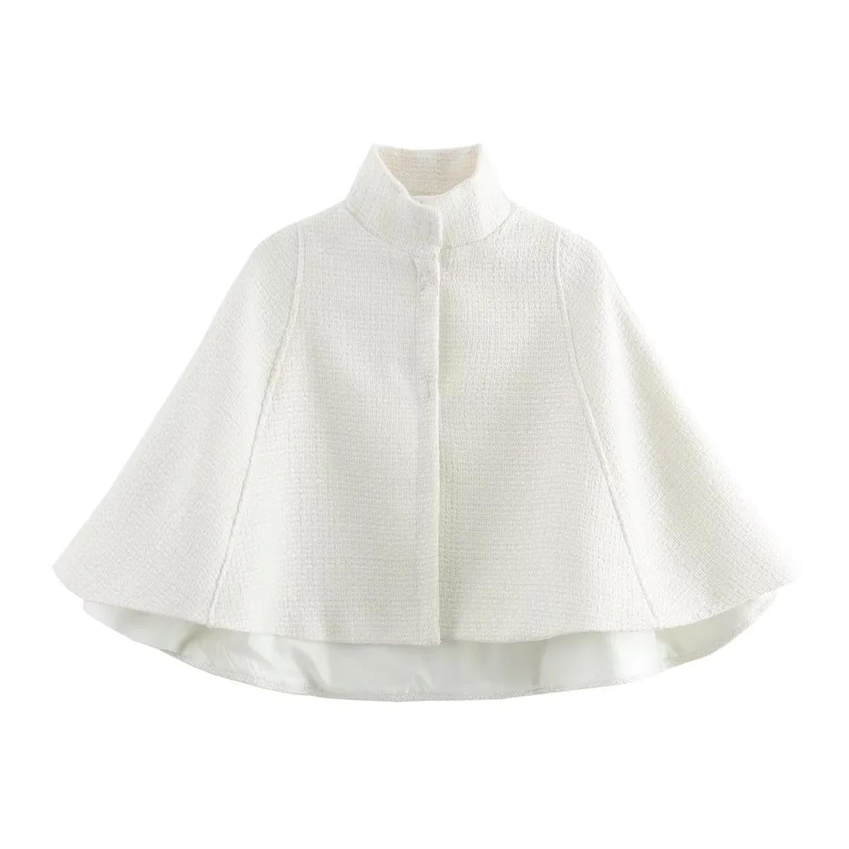 Streetwave Womens Luxurious Cape Coat With Structured Fabric And High Collar For Formal Events