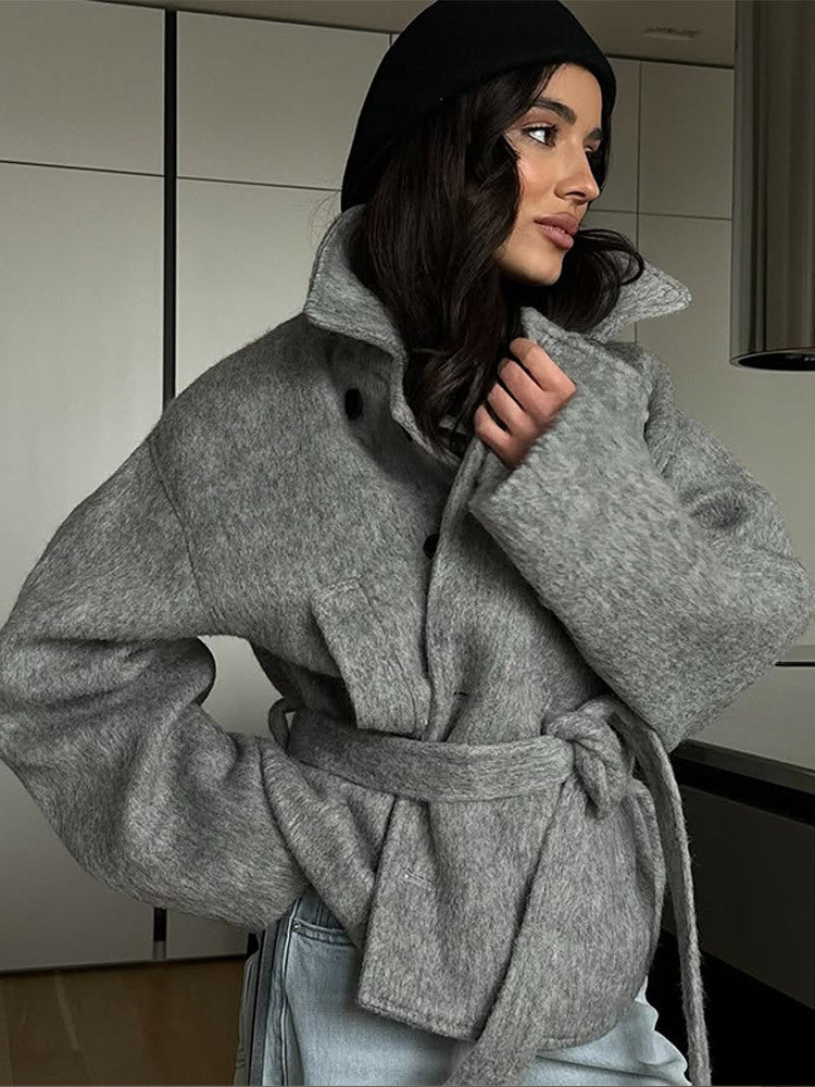 Street-Wave Oversized Wool Coat Belted For Stylish Women Elegant Cozy Winter Outerwear