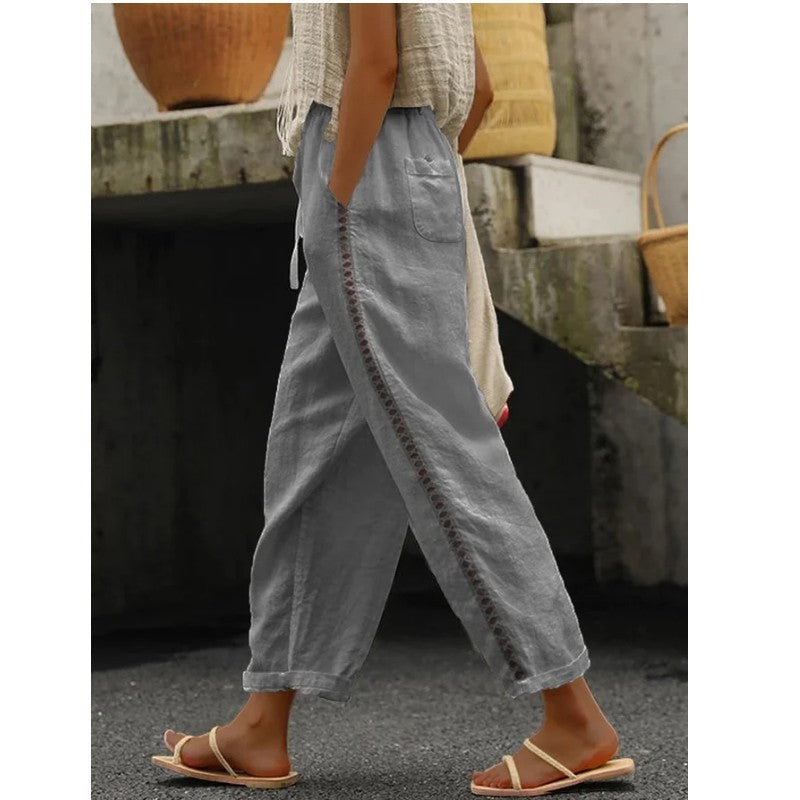 Street Wave Womens Casual Linen Pants With Side Slits Breathable Comfort For Warm Days