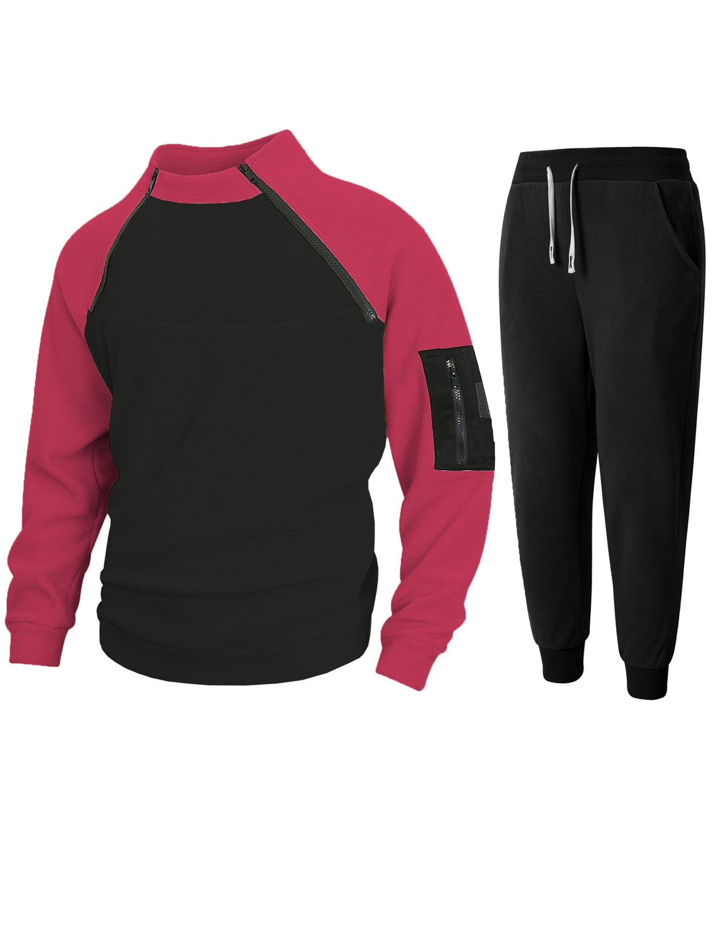Street-wave Men's Functional Fleece Pullover With Stand Collar And Zip Arm Pocket For Active Lifestyles