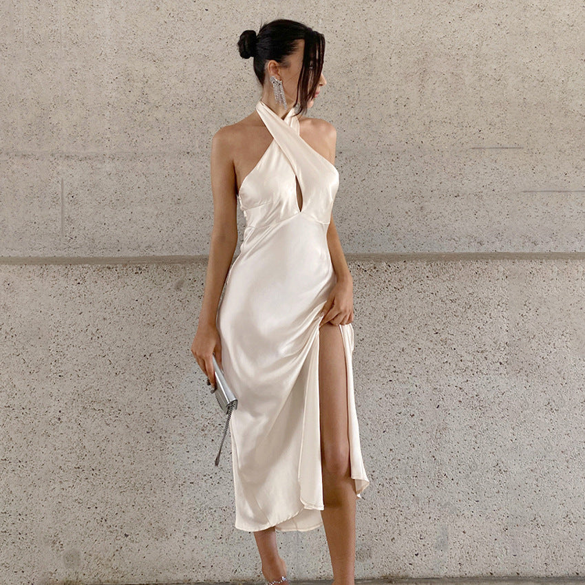 Dress for Women – Evening Dress in Satin – Slim Fit – Mermaid Cut – Halterneck