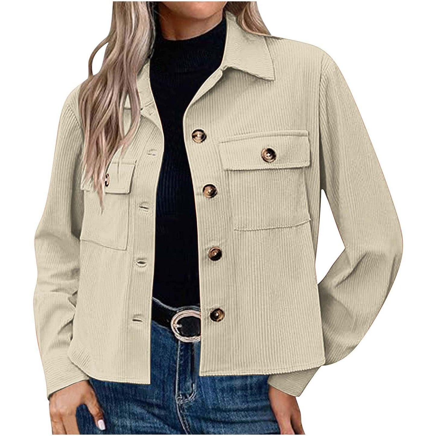 Street-wave Women's Utility Jacket with Durable Corduroy and Multi Pocket Design for Everyday Style