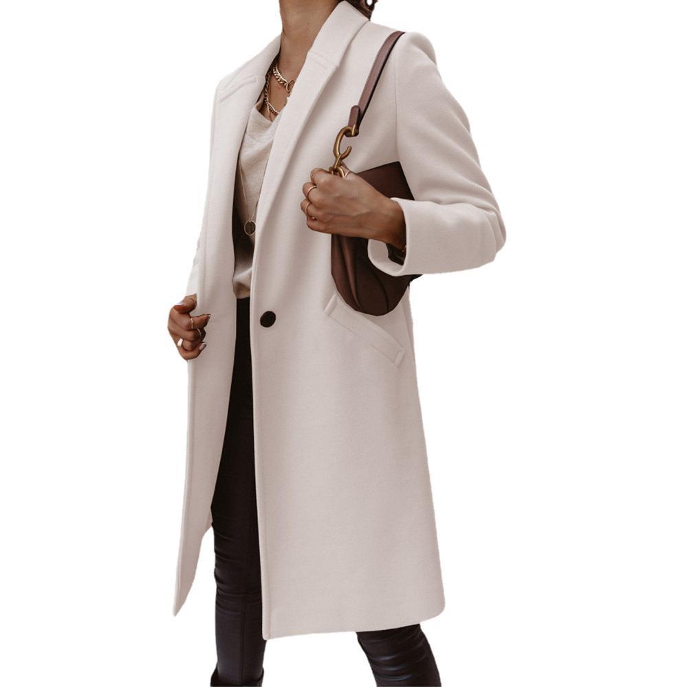 Street-wave Women Elegant Long Coat With Slim Fit And Deep Pockets A Versatile Winter Essential
