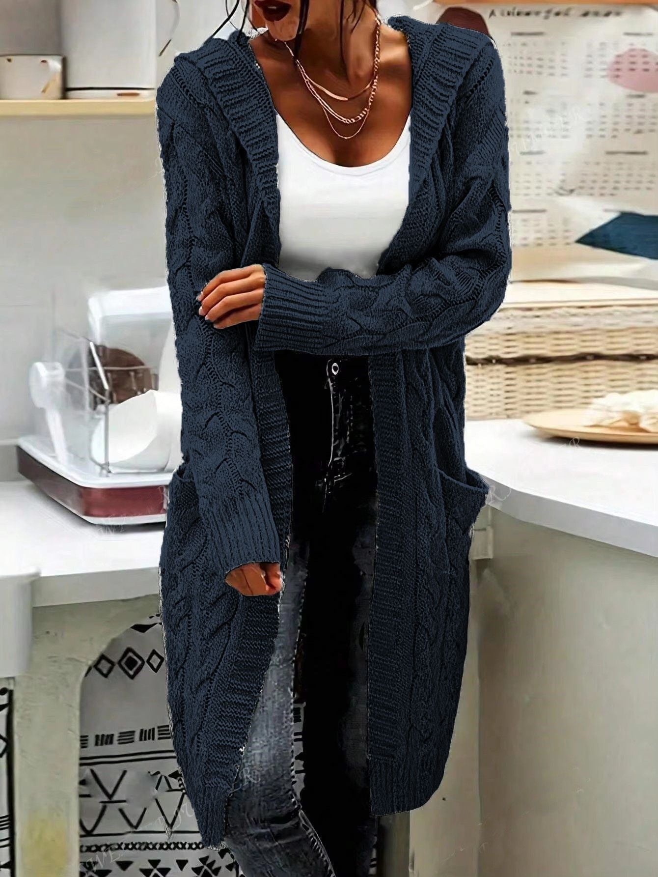 Street-Wave Cozy Women's Cable Knit Cardigan With Pockets In Relaxed Long Fit All Sizes