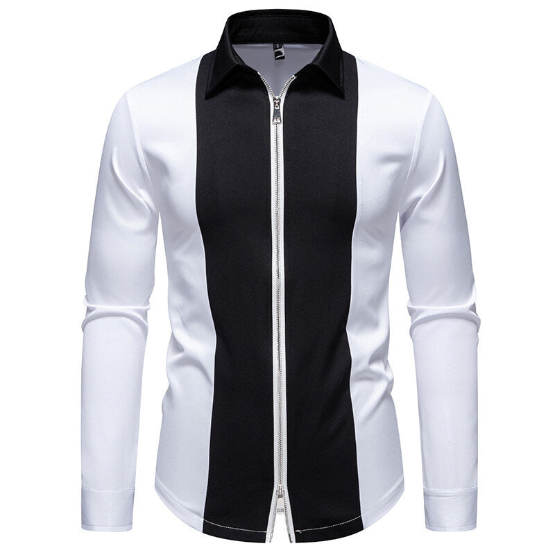 Street-wave Mens Stand Collar Long Sleeve Shirt With Contrast Piping For Modern Style