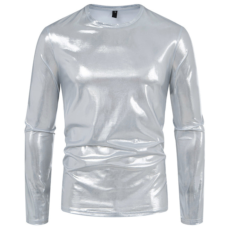 Street-Wave Men's Reflective Long Sleeve Shirt With Smooth Metallic Fabric For Modern Style