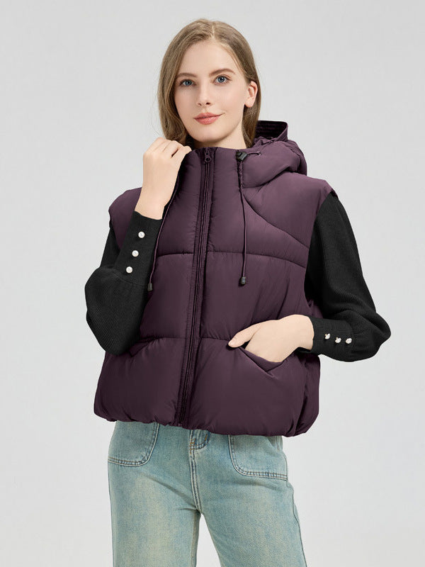 Street-Wave Women's Quilted Vest With Removable Hood For All-Season Warmth And Side Pockets