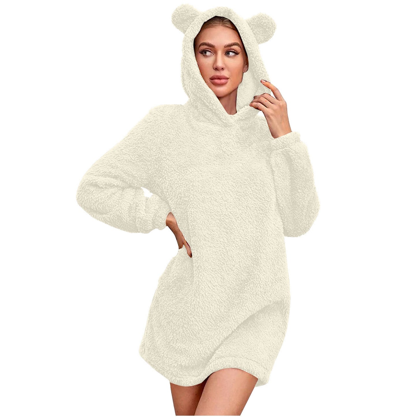 Street Wave Bear Ear Hoodie Women Plush Cozy Warmth With Ultra Soft Plush Fleece Inside For All Day Comfort