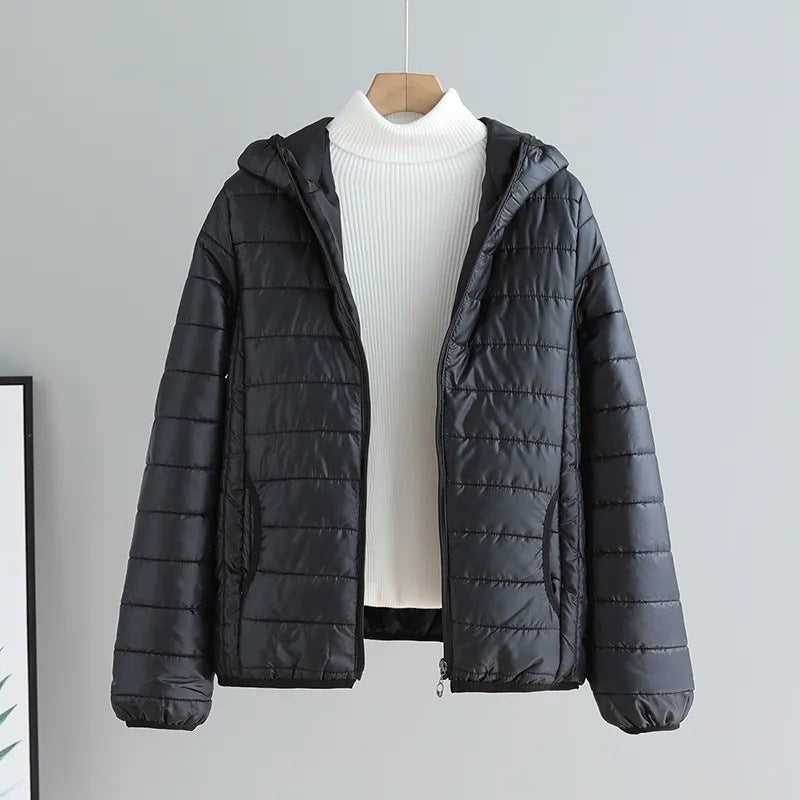 Womens Puffer Jacket Street Wave Hooded With Practical Pockets Warmth For Transitional Weather