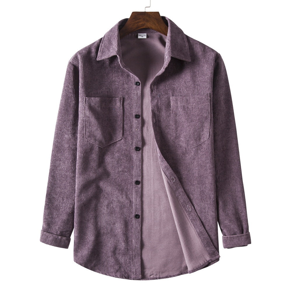 Street Wave Mens Corduroy Shirt With Button Down Collar And Two Chest Pockets Soft Cozy Everyday Casual Fit
