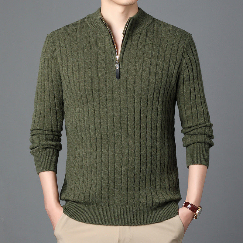 Streetwave Mens Premium Knit Sweater With Zip Front And Cable Detail Texture For Everyday Casual