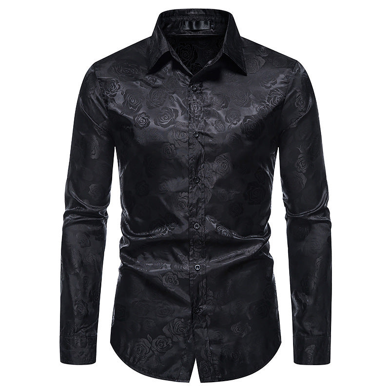 Street Wave Men's Floral Embossed Shirt With Elegant Shine Breathable Cotton For Formal Occasions