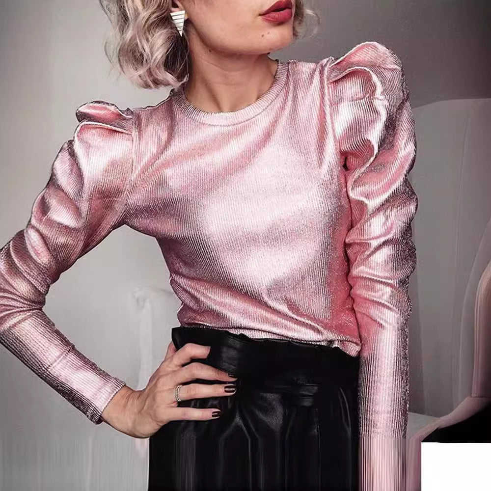 Street Wave Sparkling Top With Voluminous Sleeves For Women Elegant Evening Wear