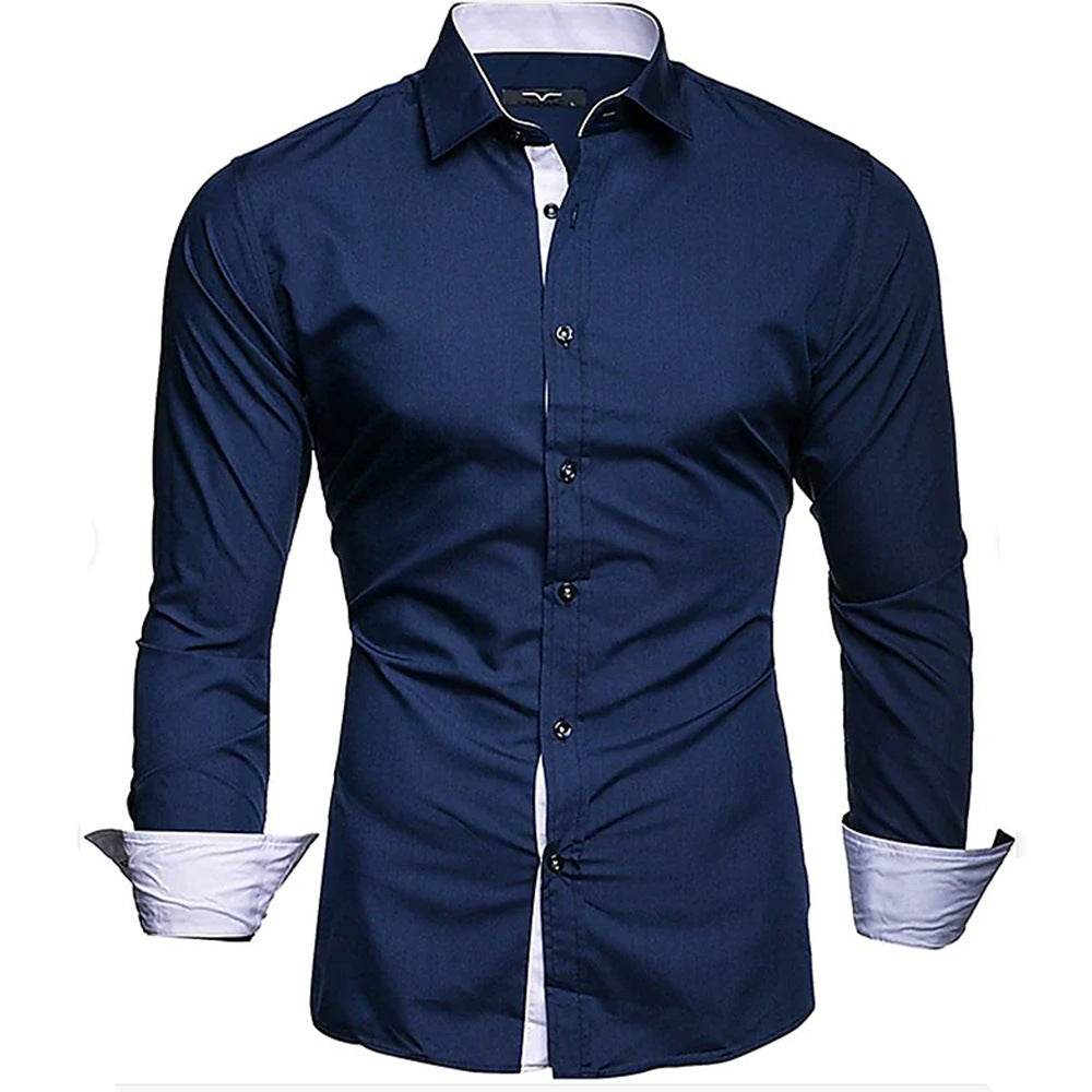 Street Wave Men's Elegant Long Sleeve Shirt With Contrasting Cuffs For Formal And Daily Wear