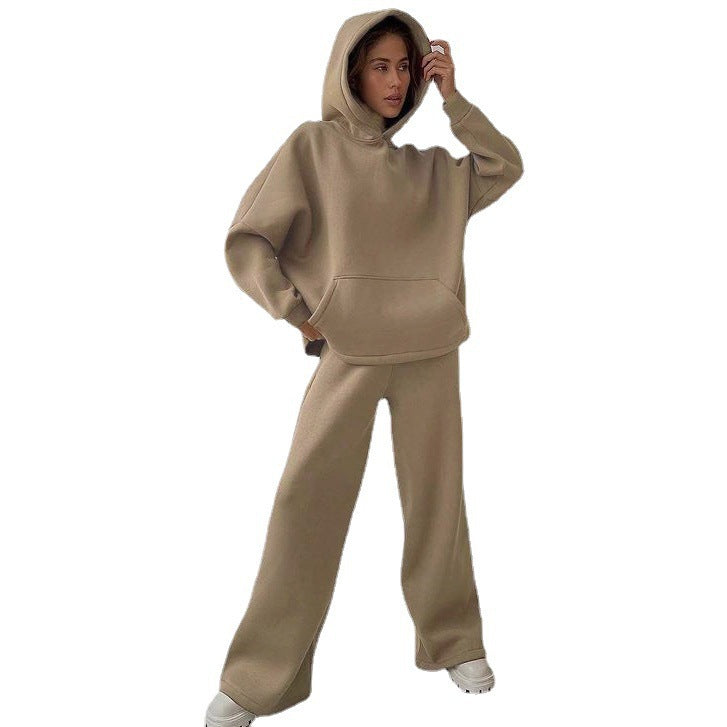 Street-wave Oversized Hoodie Set For Women Soft Cotton Blend Cozy Comfort With Wide Leg Pants