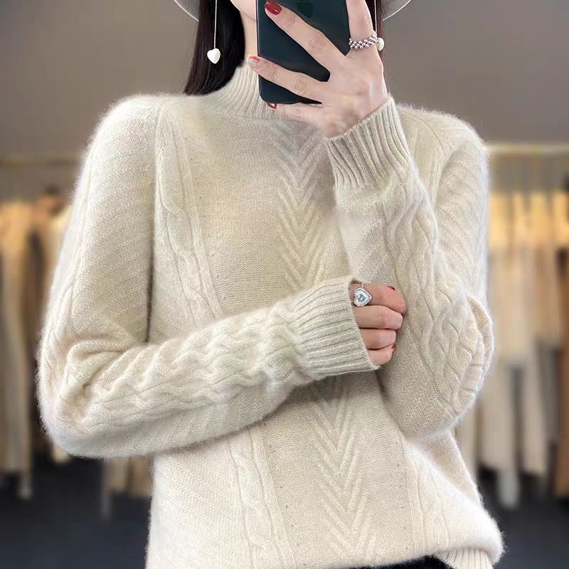 Streetwave Womens Chunky Cable Knit Sweater With Elegant Crew Neck For All Day Cozy Wear