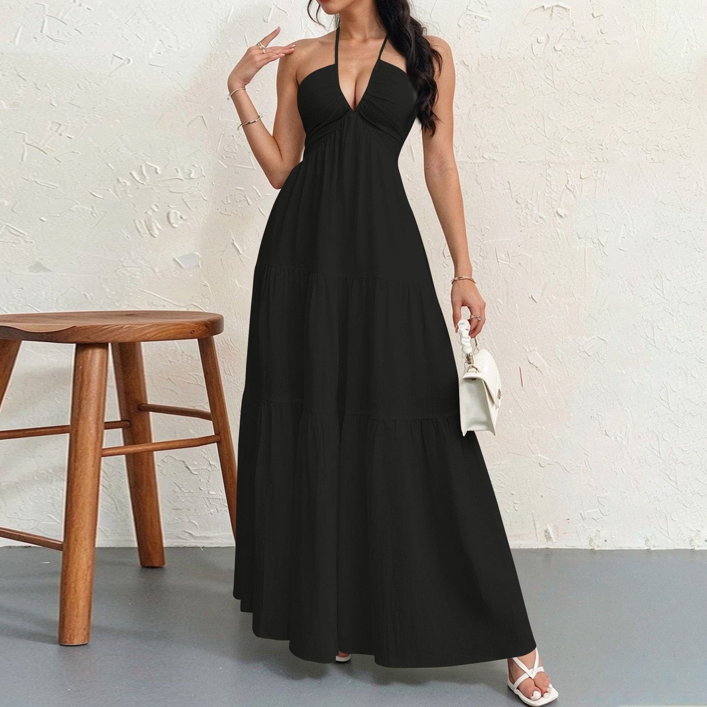 Streetwave Womens Maxi Dress Flowing Silhouette With Deep V Neck For Women Elegant Summer Look