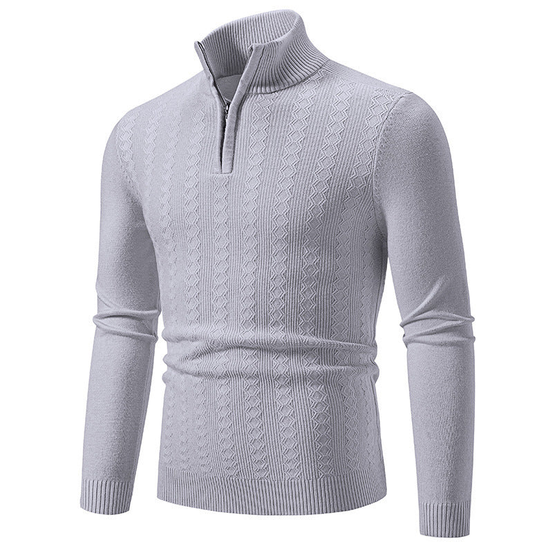 Street-Wave Men's Stand Collar Zip Knit Pullover for Cold Days with Premium Comfort and Versatility