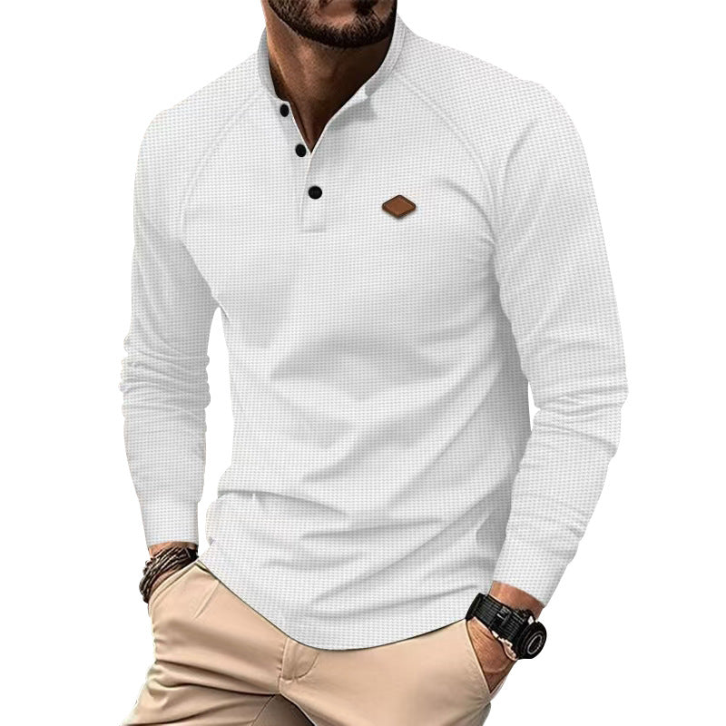 Street-wave Mens Long Sleeve Henley Shirt With Textured Surface And Button Details Breathable Comfort