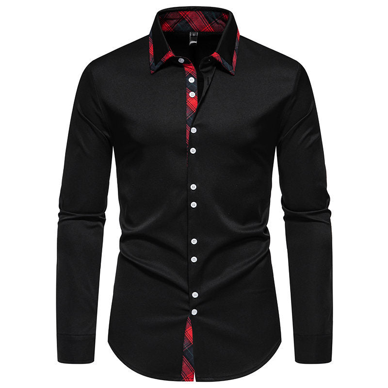 Street-wave Men's Long Sleeve Shirt With Plaid Collar Detail For Office And Casual Wear