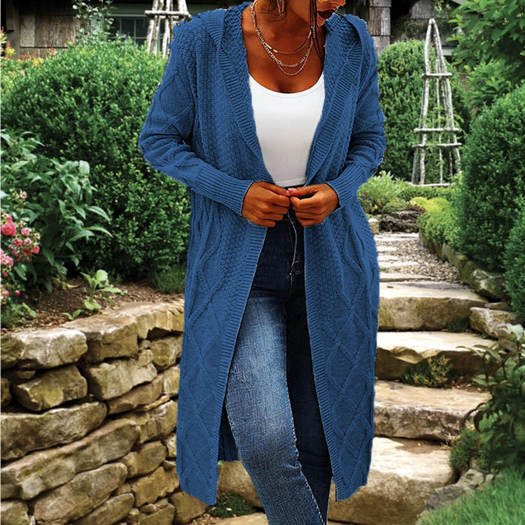 Street-Wave Women's Hooded Knit Cardigan With Luxurious Cable Knit Cozy Everyday Outerwear