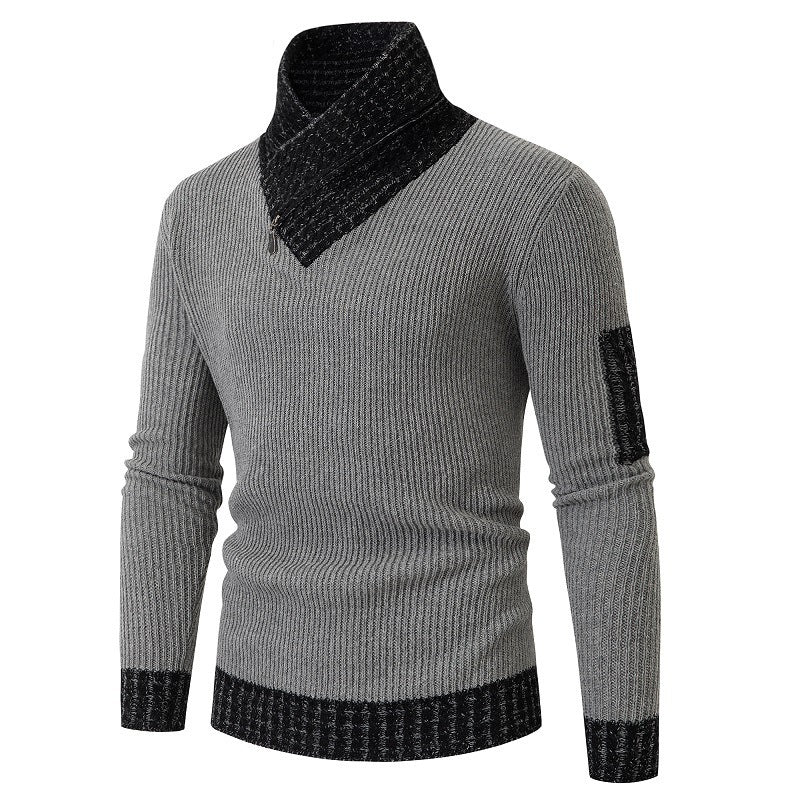 Street-wave Men's Pullover With Modern Asymmetric Collar And Structured Knit For Men, Ultra Comfort