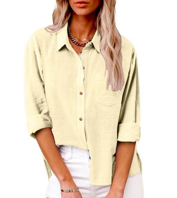 Street-Wave Women Linen Blouse Breathable Casual Short Sleeve Shirt With Button Details