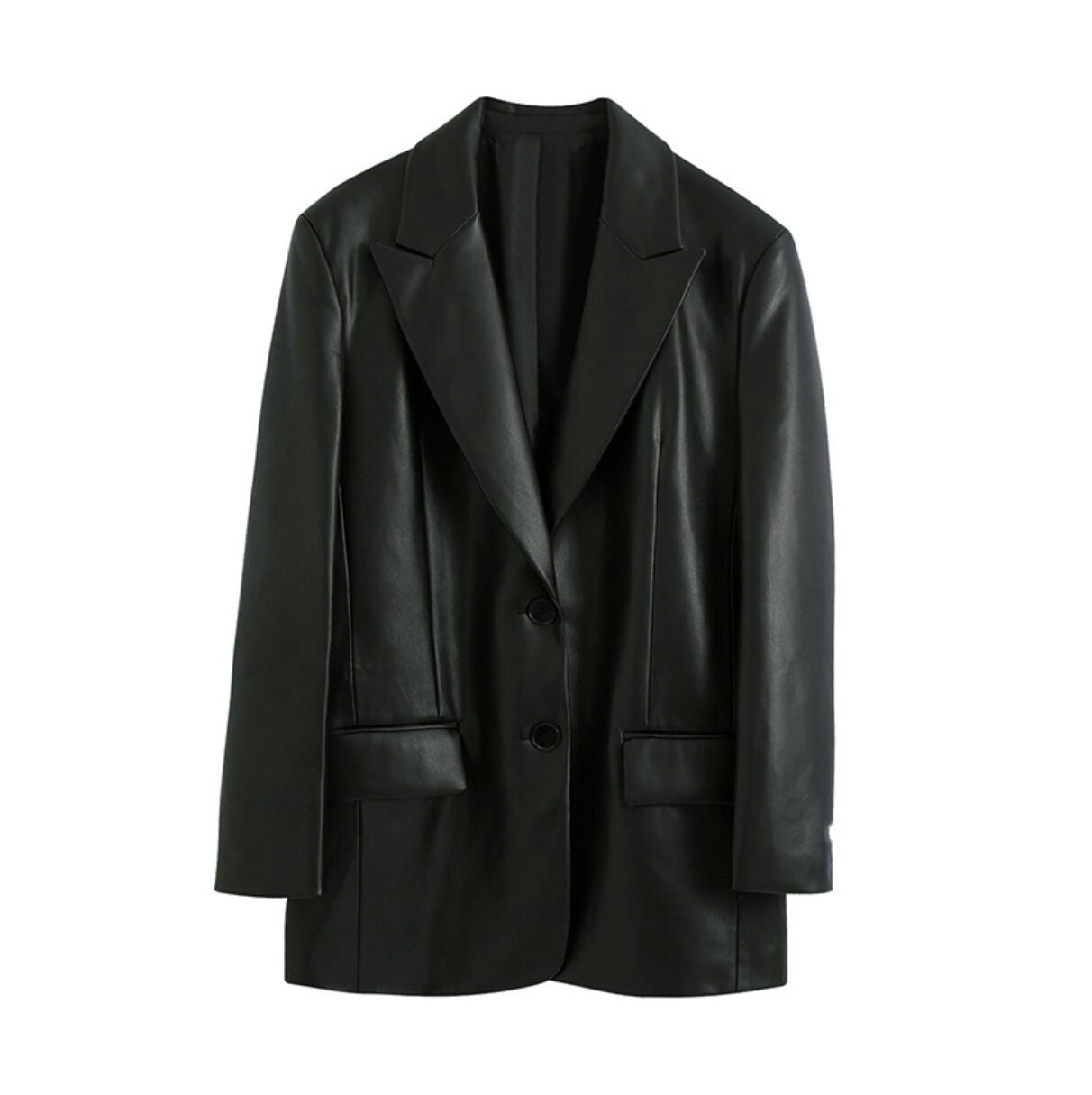 Street Wave Leather Look Blazer Jacket For Women Elegant Tailored Belted With Chain Accessory