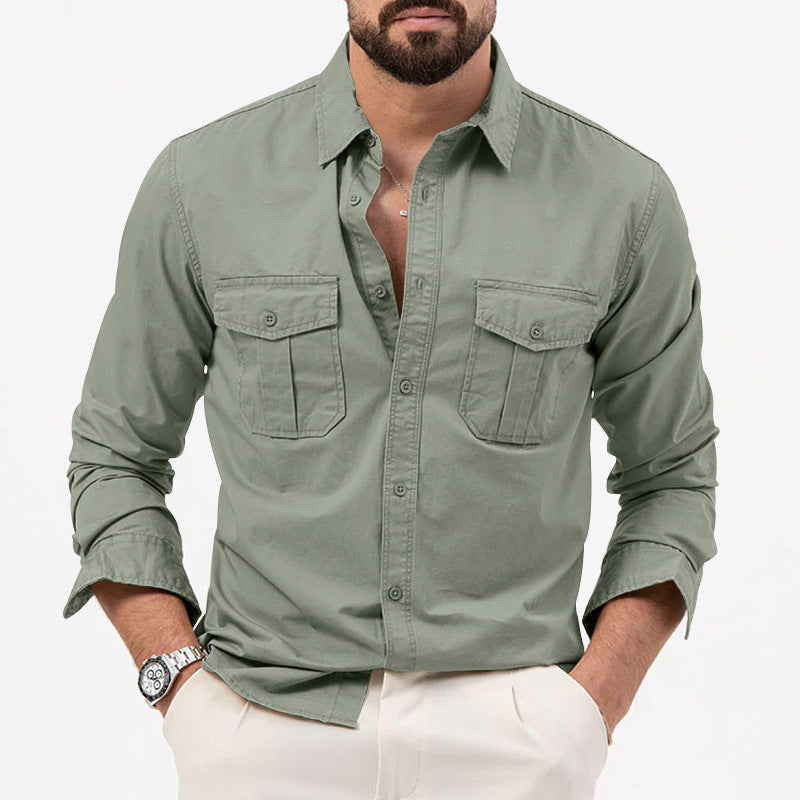 Street Wave Mens Shirt With Chest Pockets Breathable Cotton Modern Fit For Office And Casual