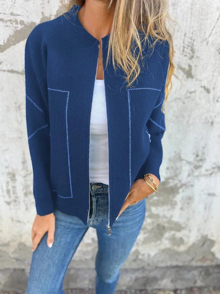 Street-wave Womens Cardigan With Elegant Zipper Details And Fine Knit Structure For Fashionable Women