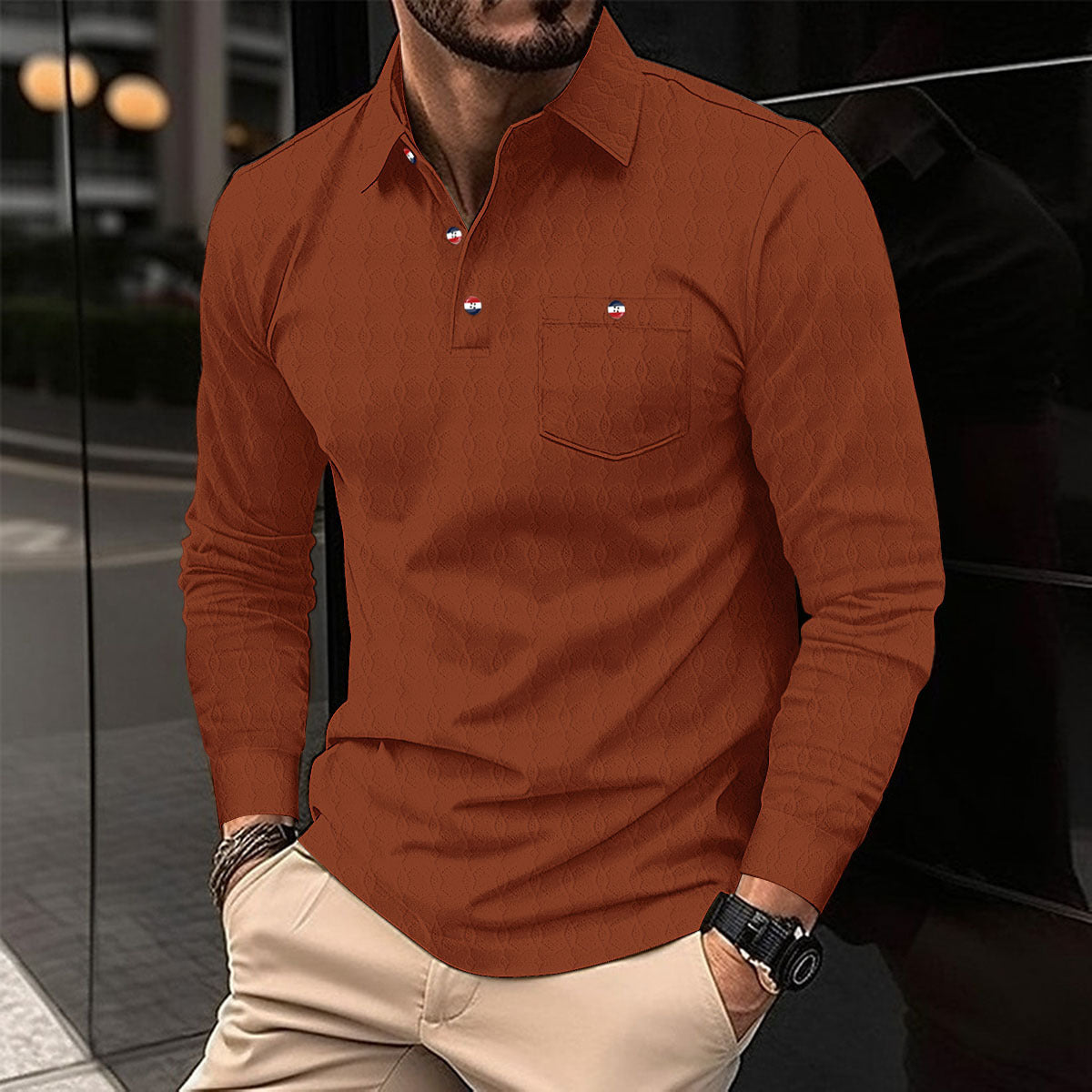 Men's Long Sleeve Shirt With Structured Pattern By Street-wave Breathable Comfort For Stylish Everyday Wear