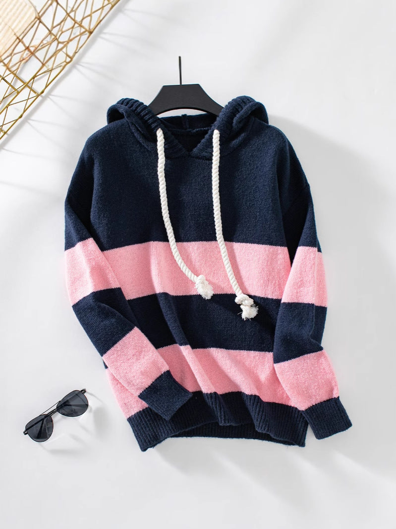 Lillian Color Block Hoodie Cozy Knit Street Wave Unisex