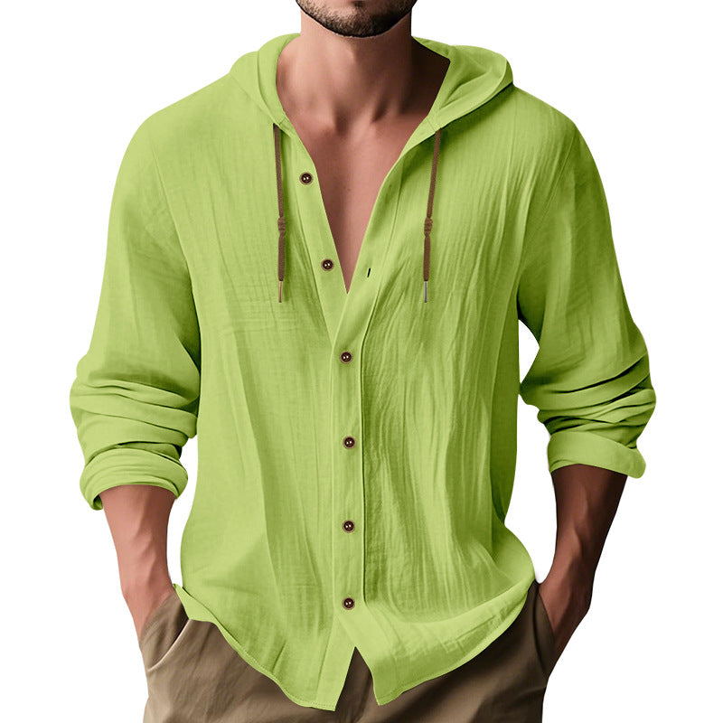Breathable Cotton Hooded Shirt For Men With Button Front And Adjustable Drawstring Streetwave