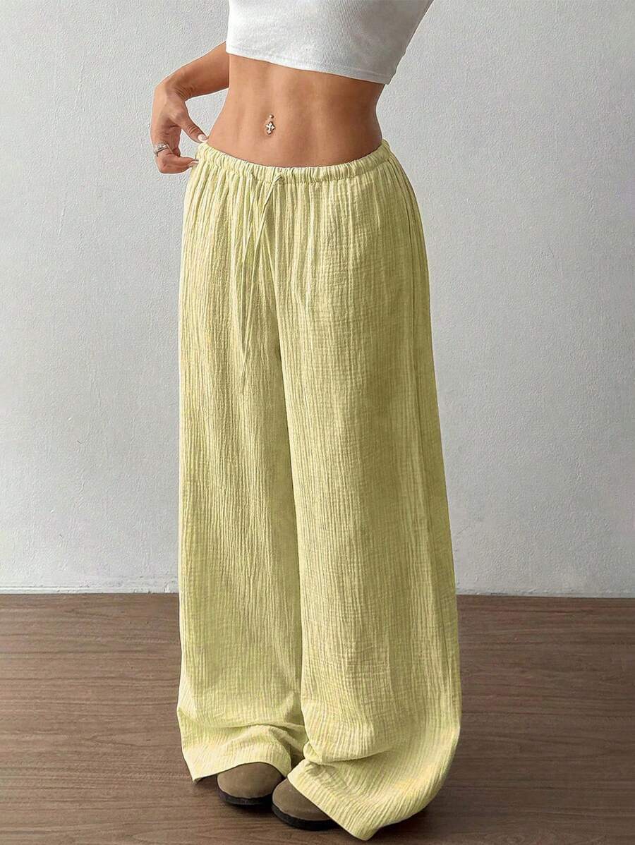 Street Wave Womens Wide Leg Summer Pants With Elastic Waistband Breathable Lightweight