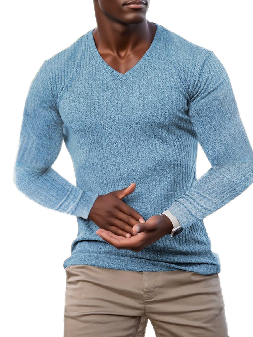 Street-Wave Mens Elegant V Neck Knit Sweater In Structured Knit Fabric For Smart Casual