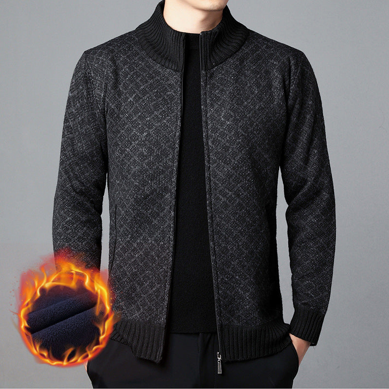 Street-wave Mens Knit Cardigan With High Collar And Innovative Pattern For All Season Warmth