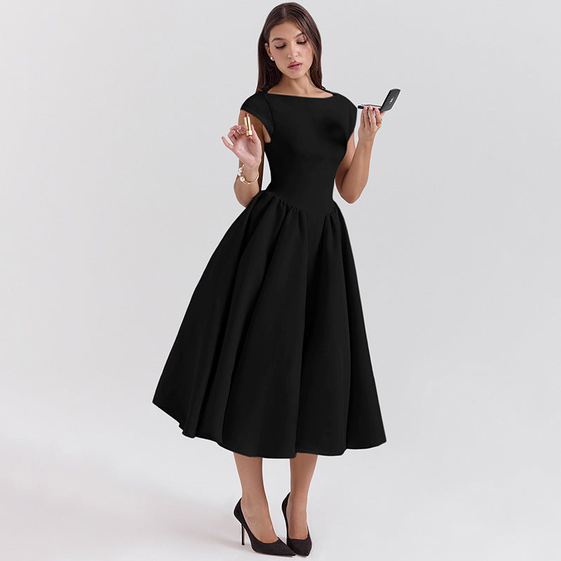 Street-wave Women's Midi Dress - Elegant A-Line Silhouette with Square Neck for Special Occasions