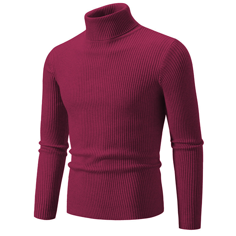 Street-Wave Men's Fine Ribbed Turtleneck Sweater Durable Knit for Warmth on Cool Days